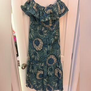 RHODE Blue and Cream Midi Dress